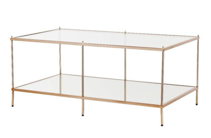 42" Clear And Gold Glass And Metal Coffee Table