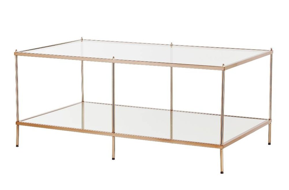 42" Clear And Gold Glass And Metal Coffee Table