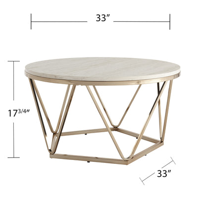 33" Champagne Solid Manufactured Wood And Metal Round Coffee Table