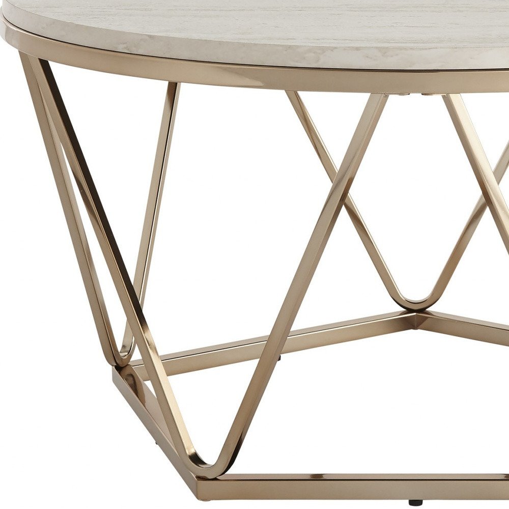 33" Champagne Solid Manufactured Wood And Metal Round Coffee Table
