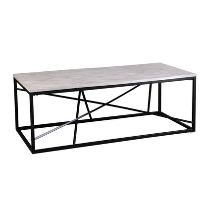 50" Black Faux Marble and Metal Abstract Coffee Table