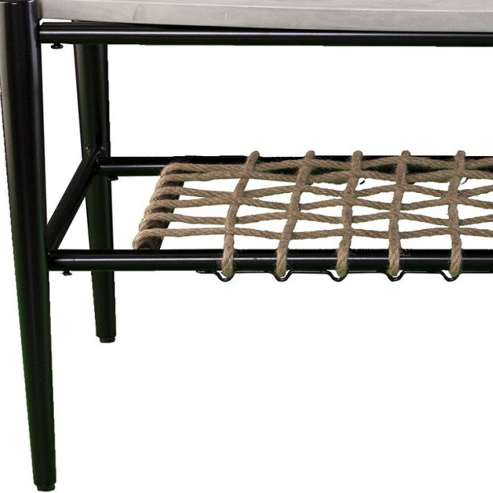 52" Black and White Metal and Faux Marble Boho Rope Oval Coffee Table