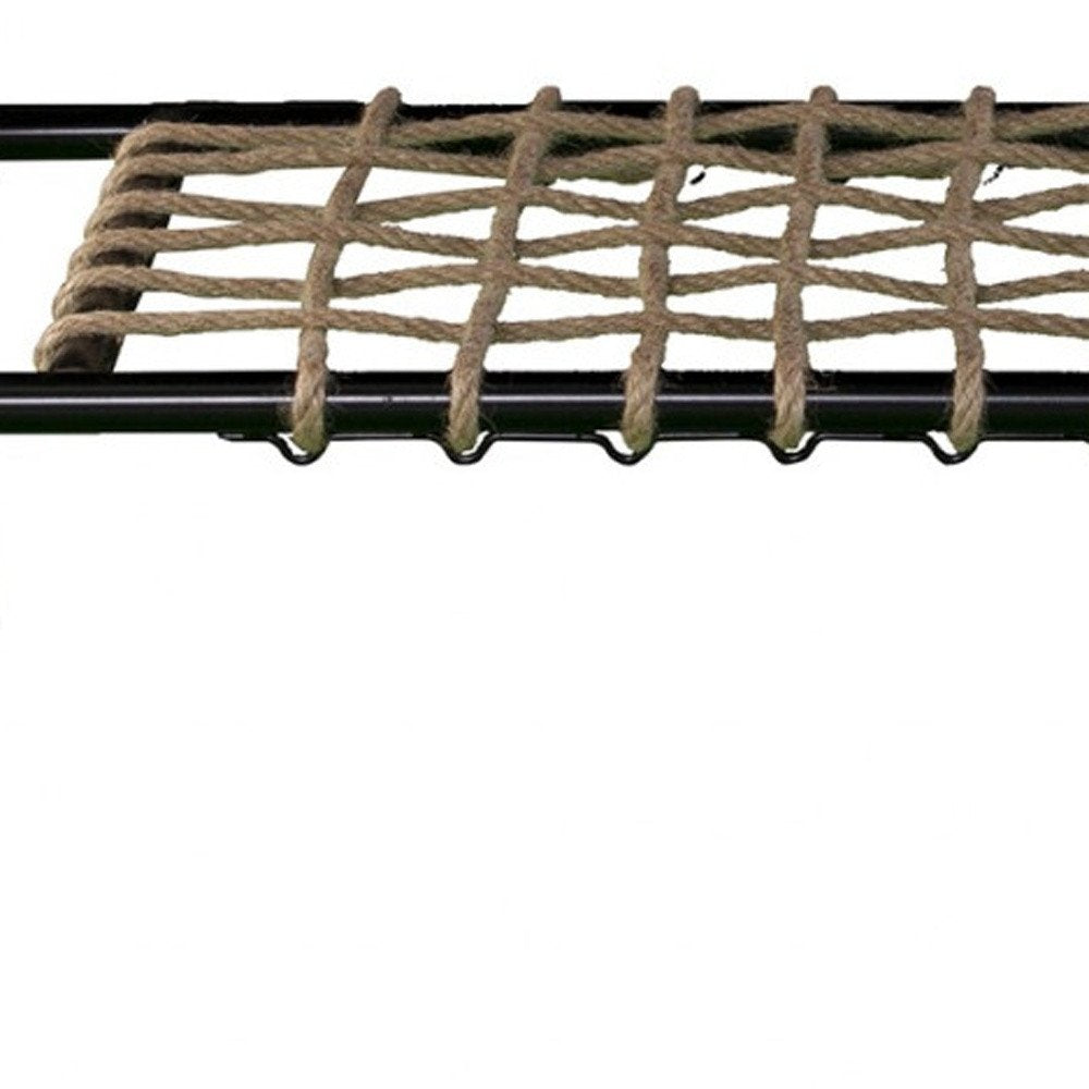 52" Black and White Metal and Faux Marble Boho Rope Oval Coffee Table
