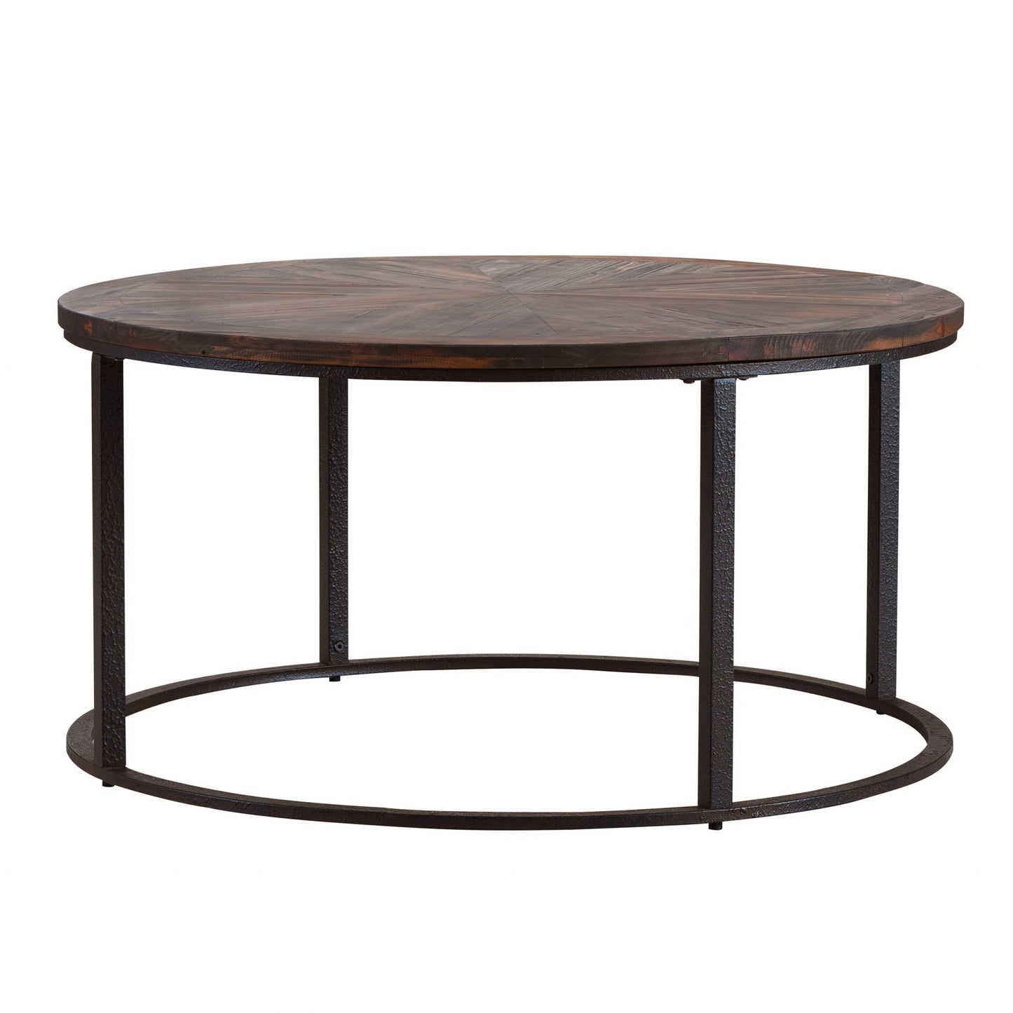 36" Natural And Brown Reclaimed Wood And Metal Round Coffee Table