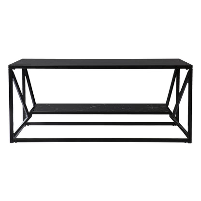 42" Black Glass And Metal With Iron Coffee Table