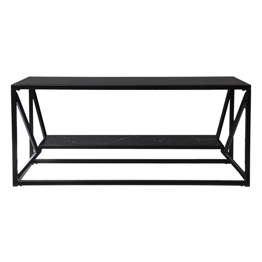 42" Black Glass And Metal With Iron Coffee Table