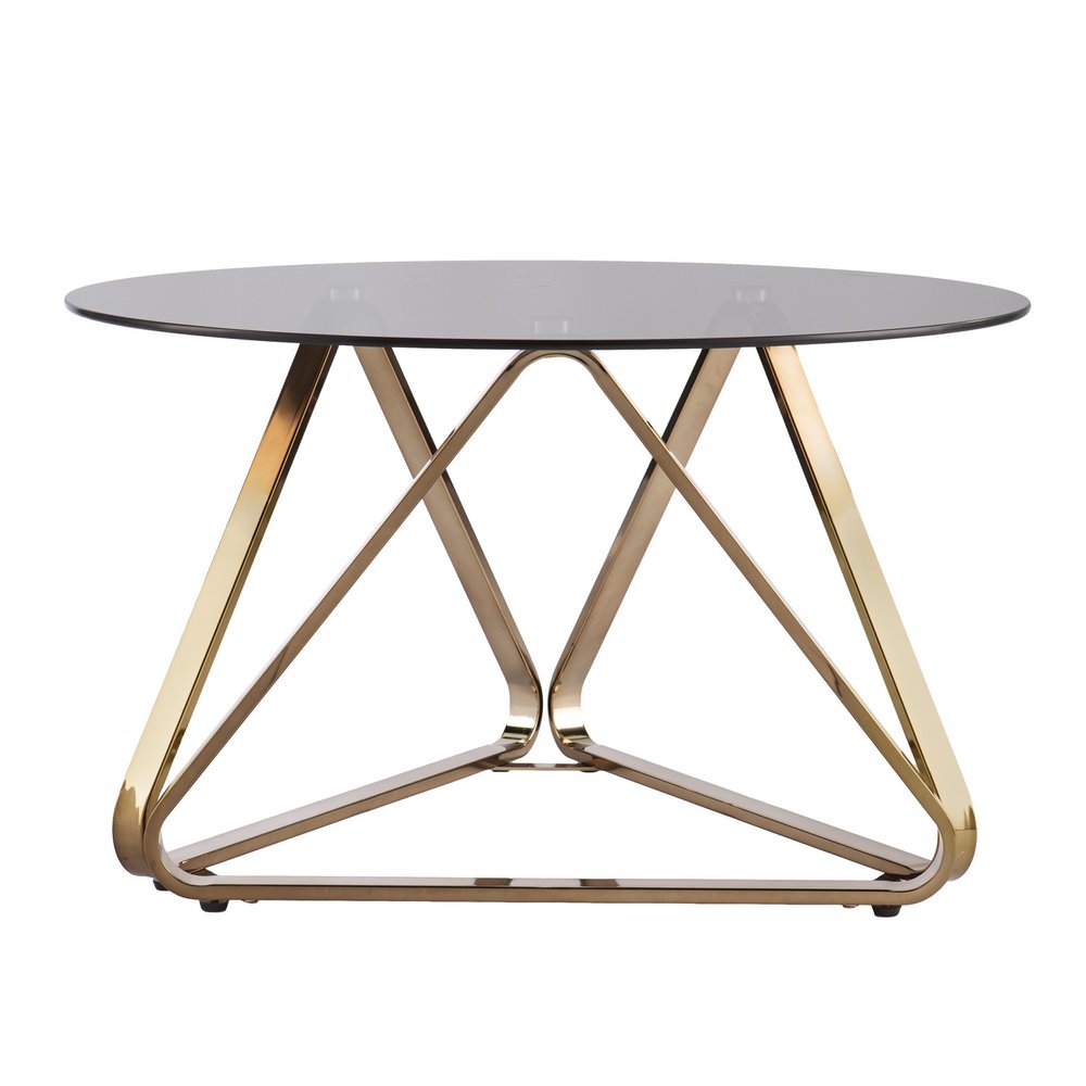 31" Smoky Black and Gold Glass and Metal Round Coffee Table