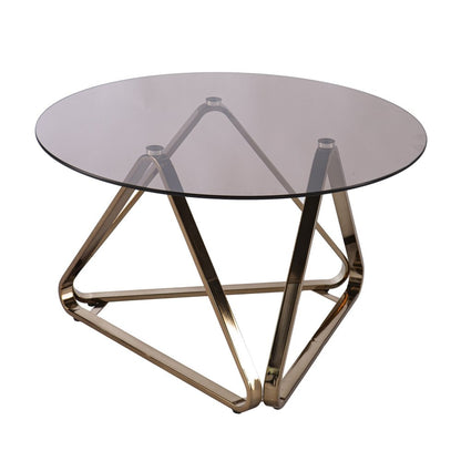 31" Smoky Black and Gold Glass and Metal Round Coffee Table