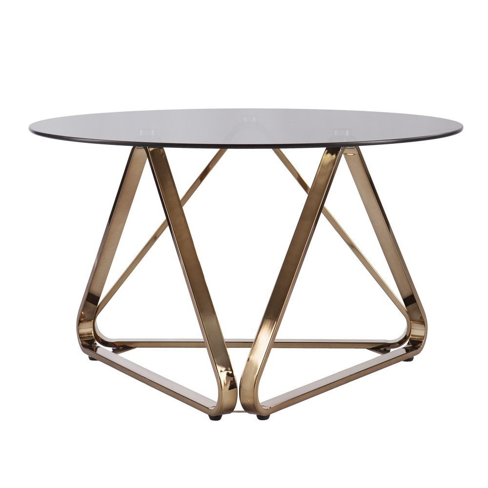 31" Smoky Black and Gold Glass and Metal Round Coffee Table