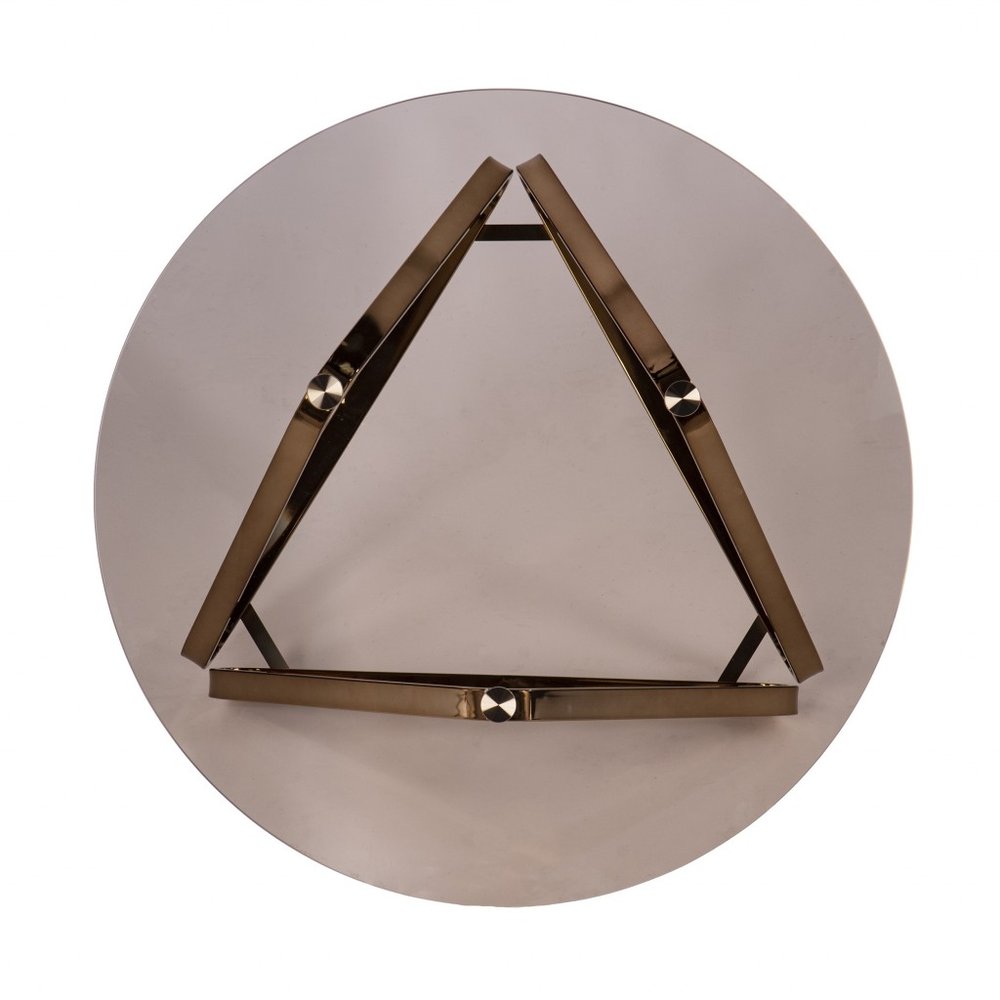 31" Smoky Black and Gold Glass and Metal Round Coffee Table