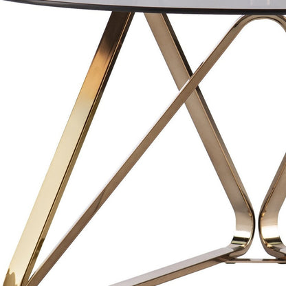 31" Smoky Black and Gold Glass and Metal Round Coffee Table