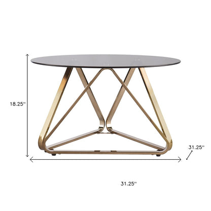 31" Smoky Black and Gold Glass and Metal Round Coffee Table