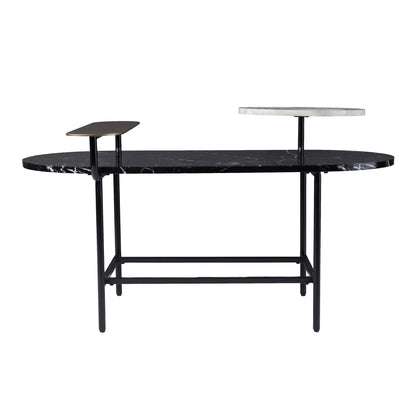 42" Black Faux Marble And Metal With Iron Coffee Table