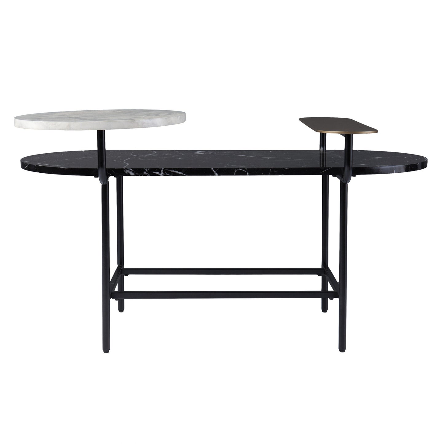 42" Black Faux Marble And Metal With Iron Coffee Table