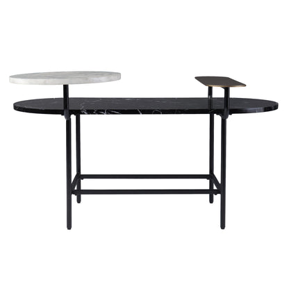 42" Black Faux Marble And Metal With Iron Coffee Table