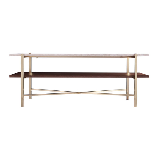 47" Brass Manufactured Wood And Metal Rectangular Coffee Table