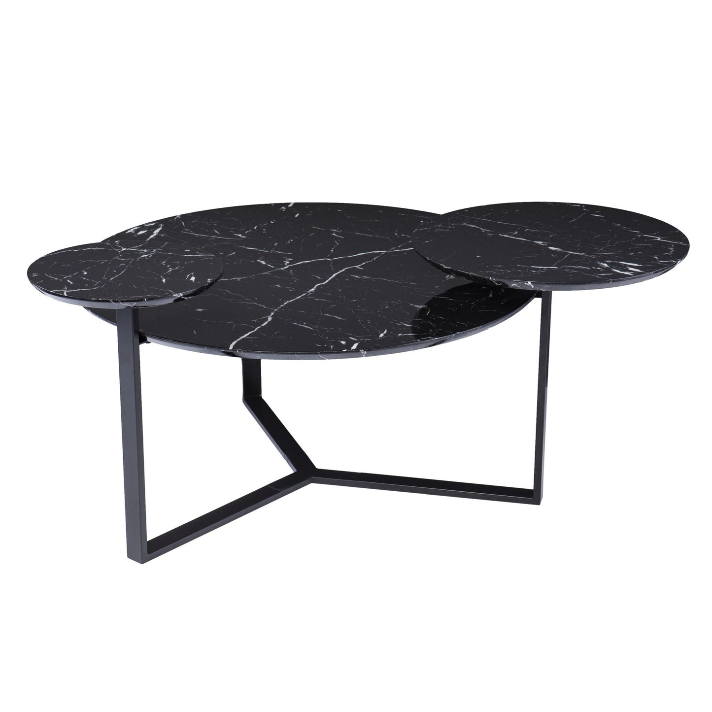 43" Black Faux Marble And Metal With Iron Round Coffee Table