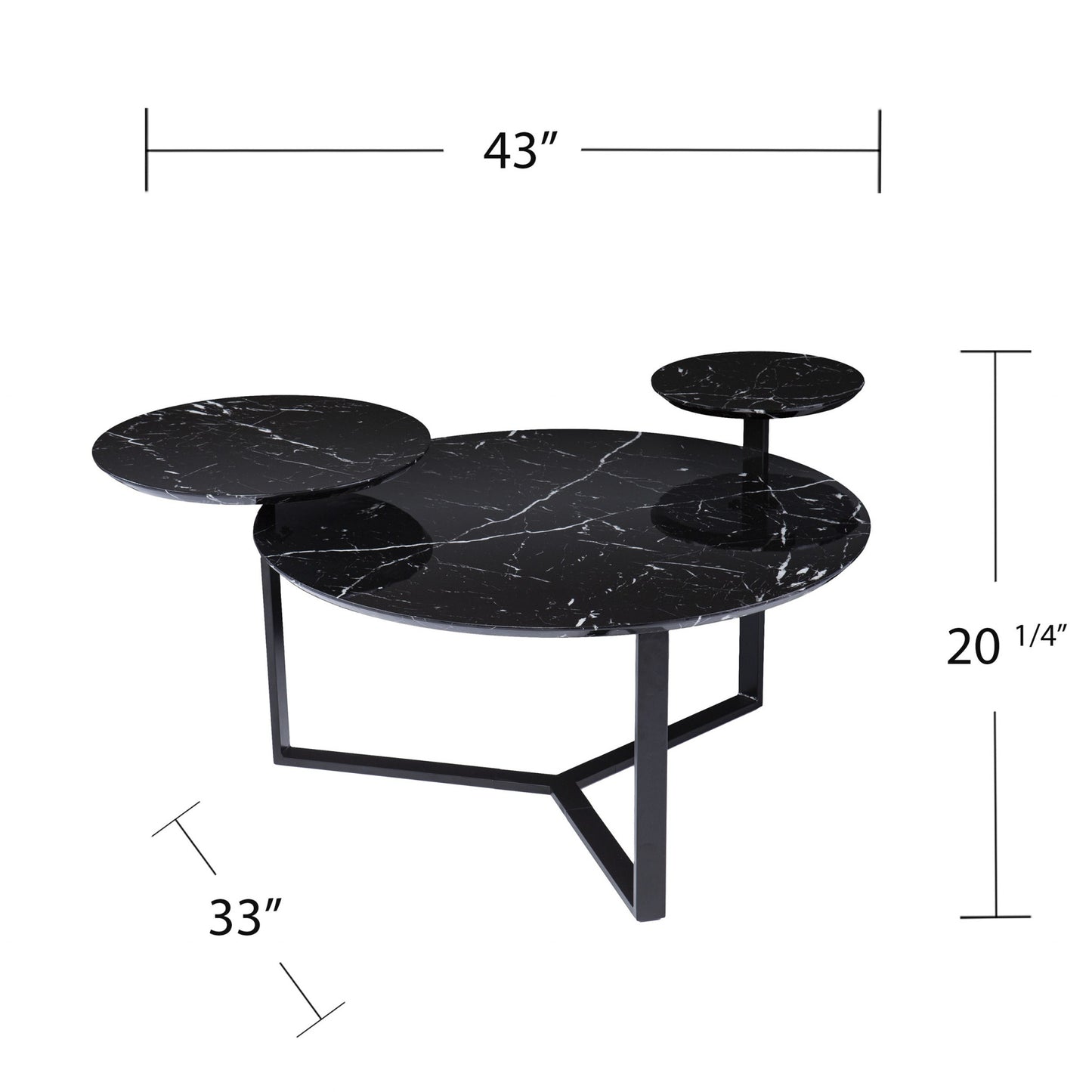 43" Black Faux Marble And Metal With Iron Round Coffee Table