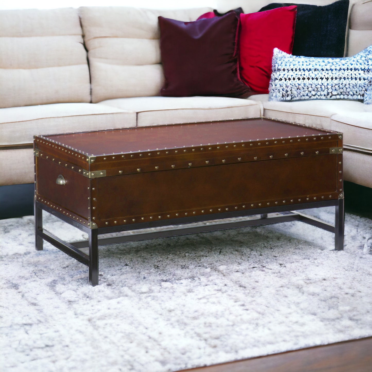 42" Brown Manufactured Wood And Metal Rectangular Coffee Table