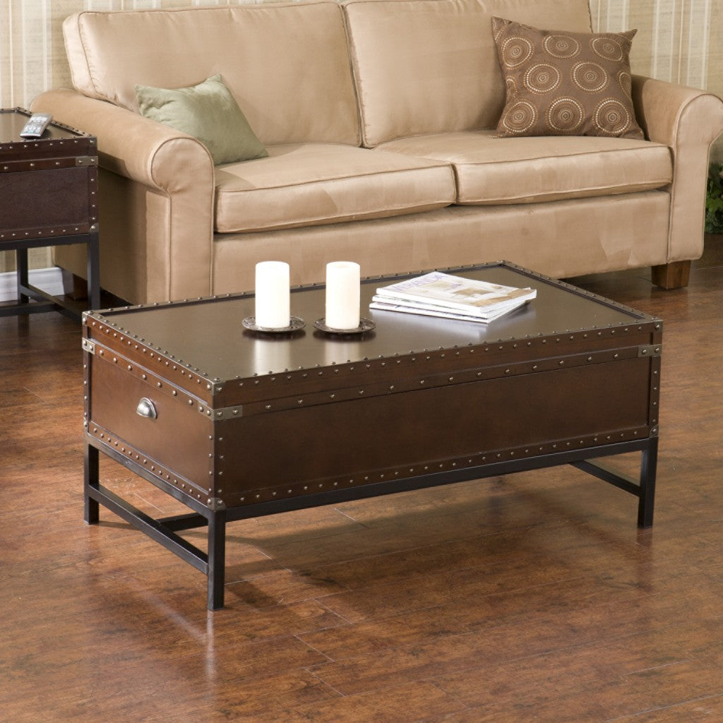 42" Brown Manufactured Wood And Metal Rectangular Coffee Table