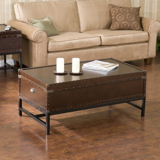 42" Brown Manufactured Wood And Metal Rectangular Coffee Table