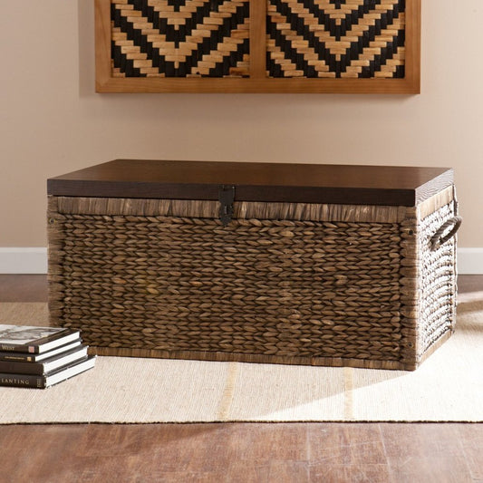 38" Brown Wood And Wicker With Iron Coffee Table
