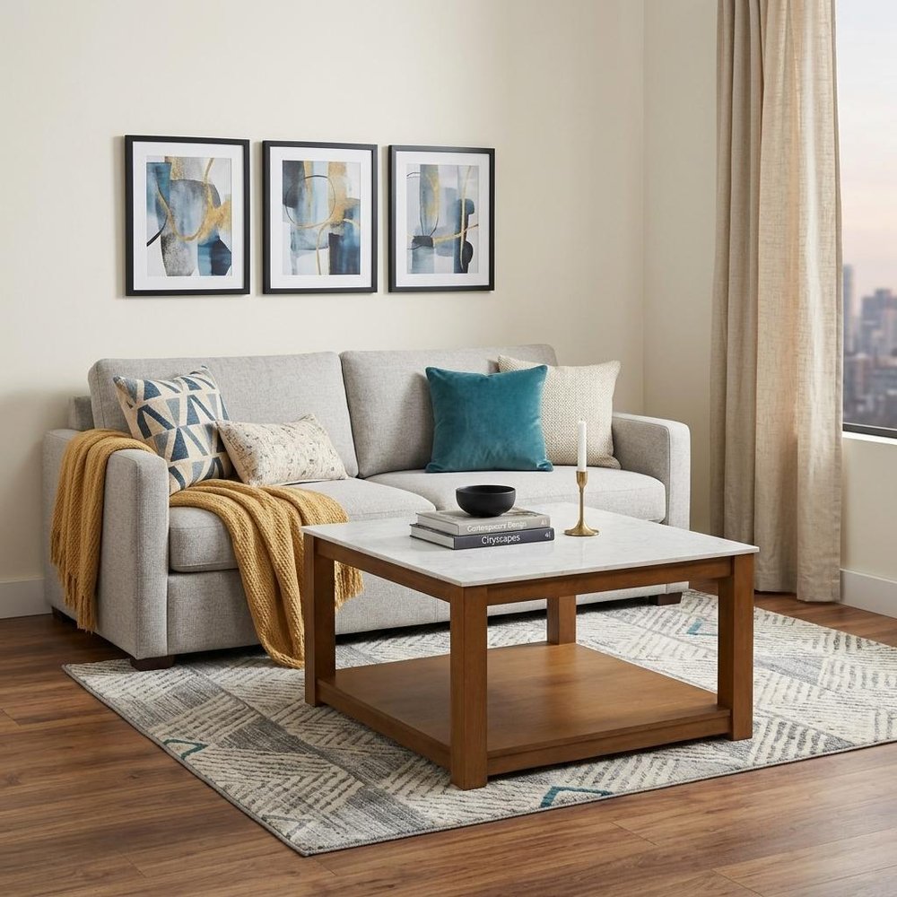 30" Natural And Natural Brown Solid Manufactured Wood Square Coffee Table