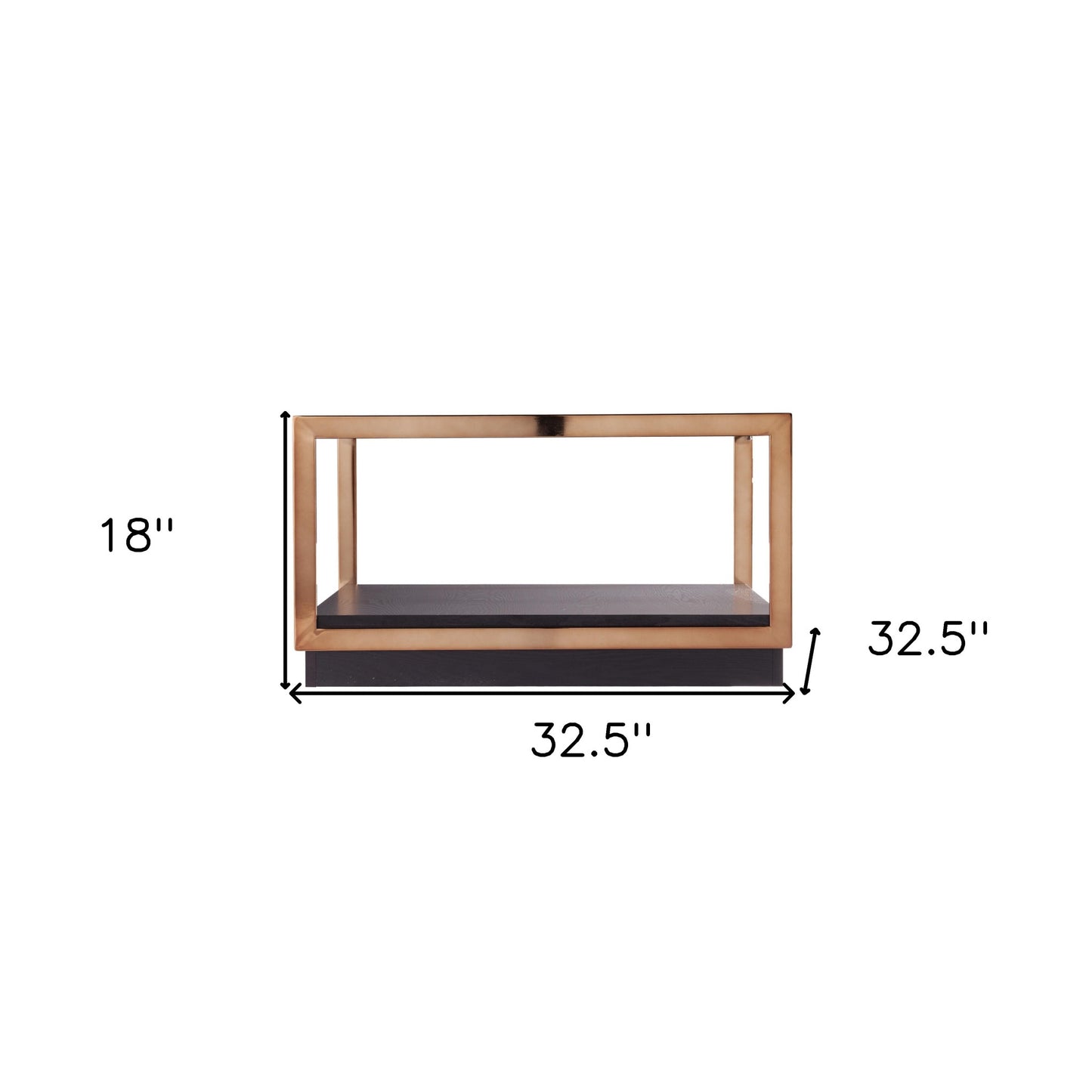 33" Champagne Glass And Solid Manufactured Wood Square Coffee Table