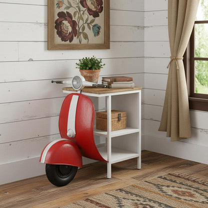 26" Red and Off White Novelty Scooter Open Cabinet With Two Shelves