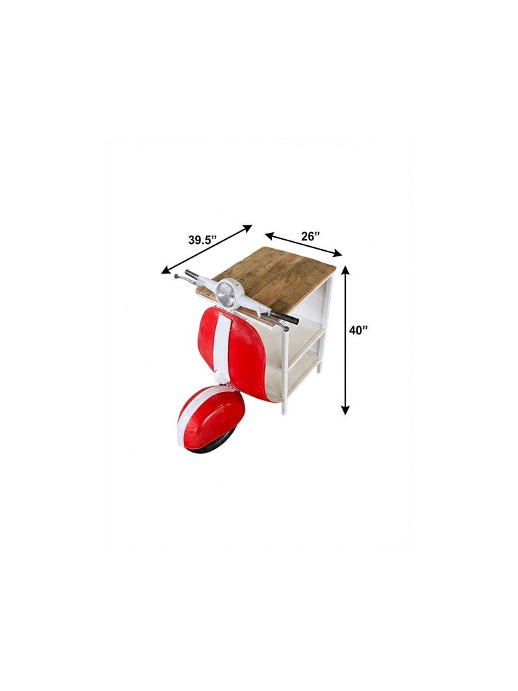 26" Red and Off White Novelty Scooter Open Cabinet With Two Shelves