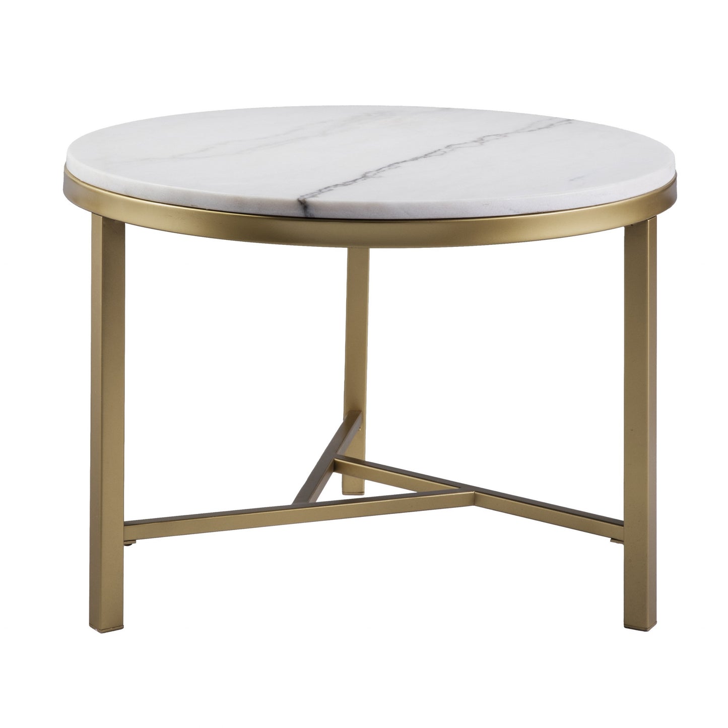 18" Gold And White Marble Round End Table