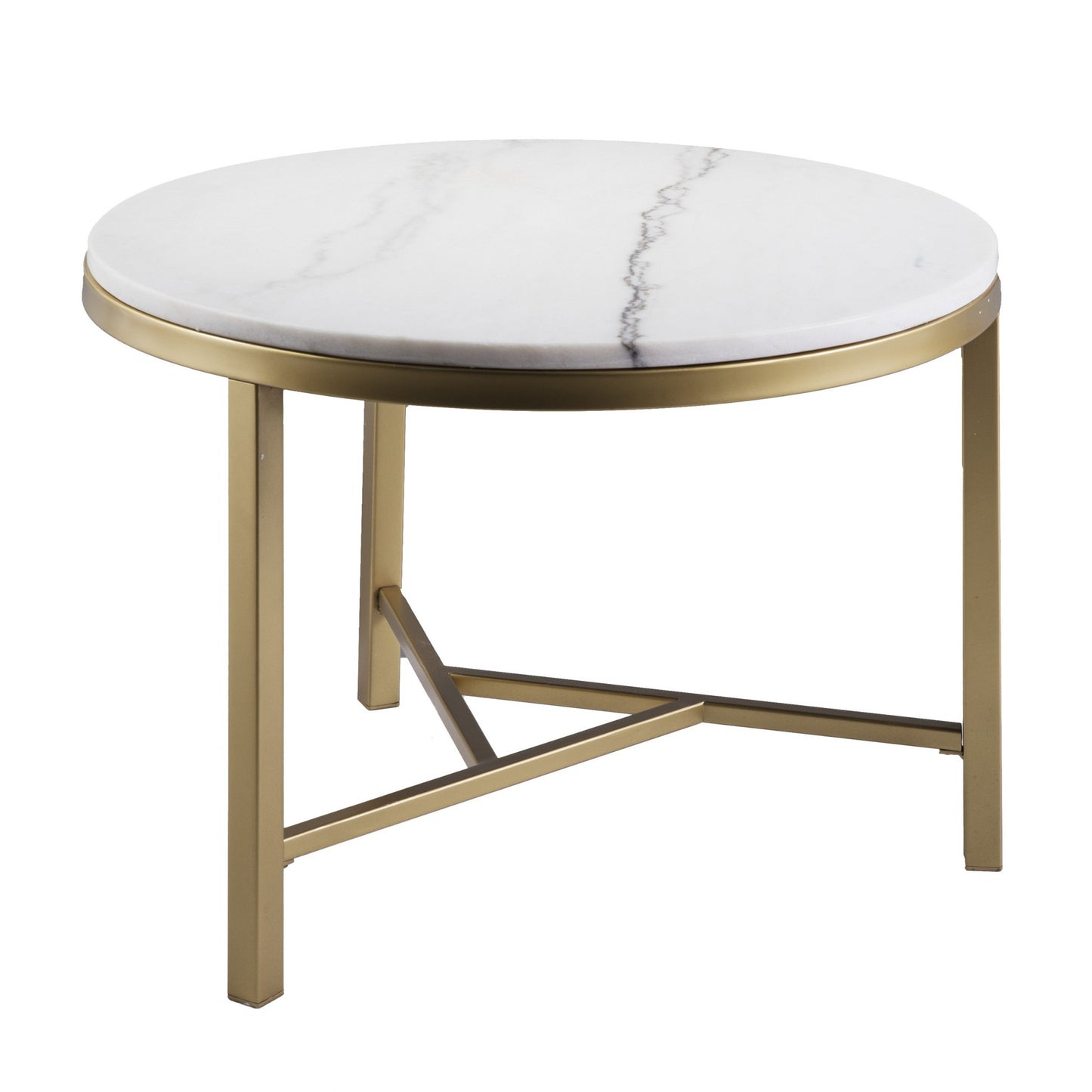 18" Gold And White Marble Round End Table