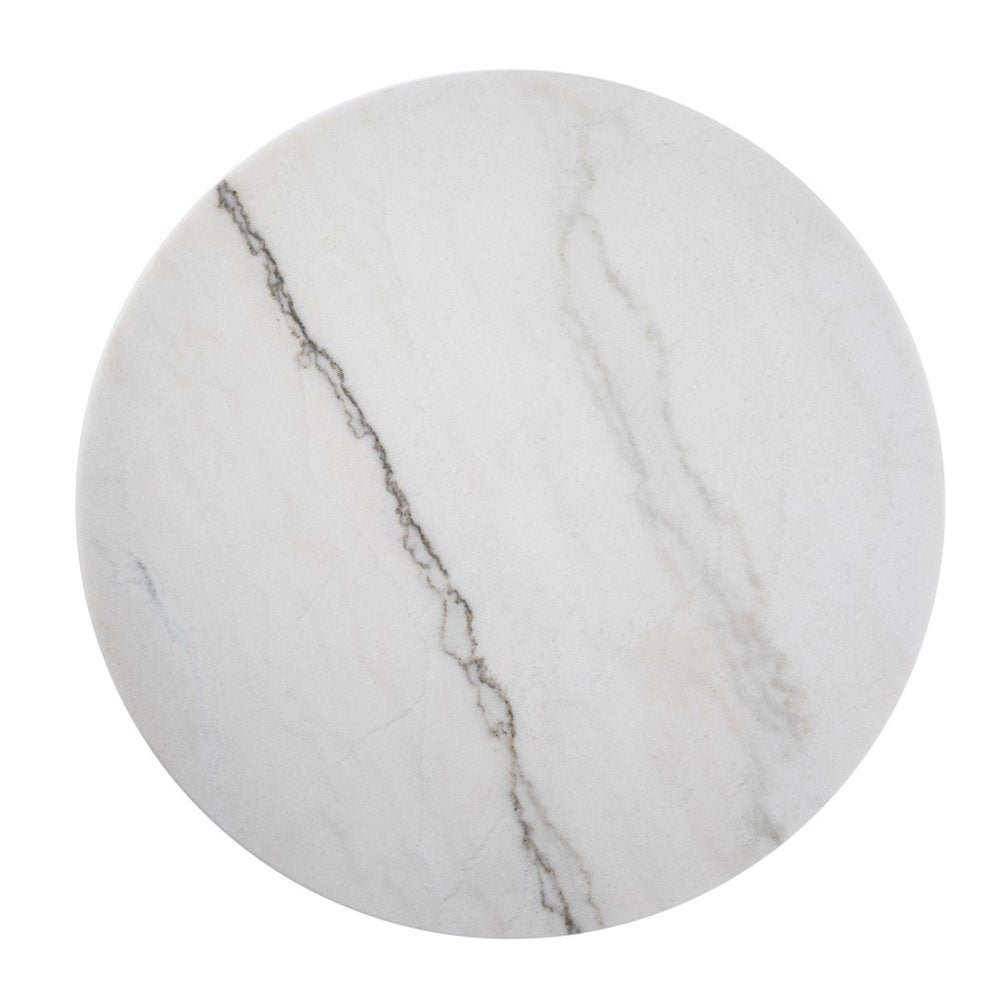 18" Gold And White Marble Round End Table