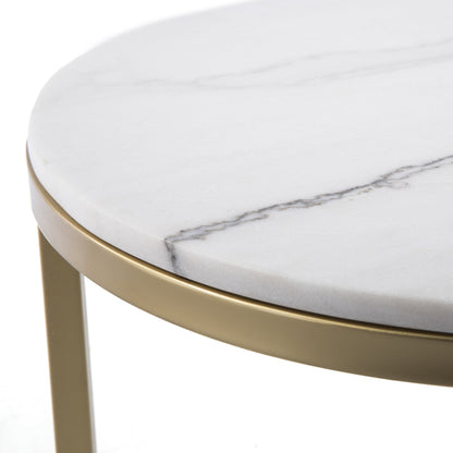 18" Gold And White Marble Round End Table