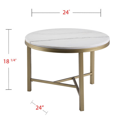 18" Gold And White Marble Round End Table