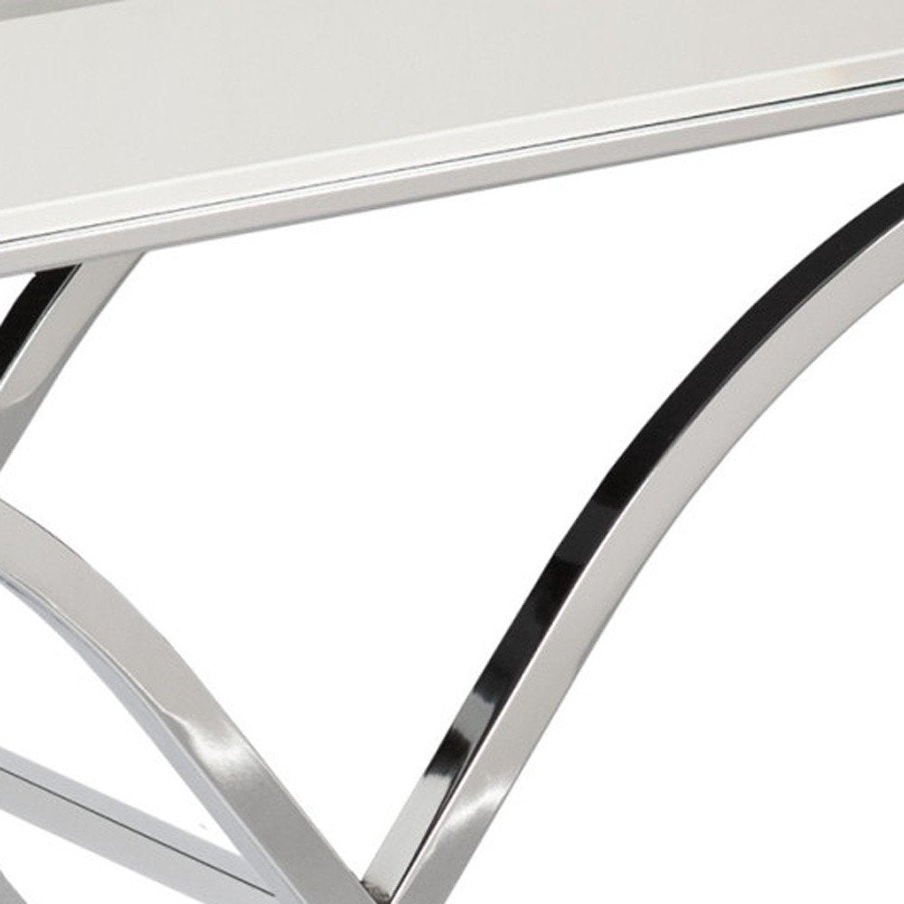 42" Silver Mirrored Glass and Metal Cross Leg Console Table