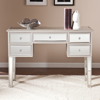 43" Silver Mirrored Glass Console Table With Storage