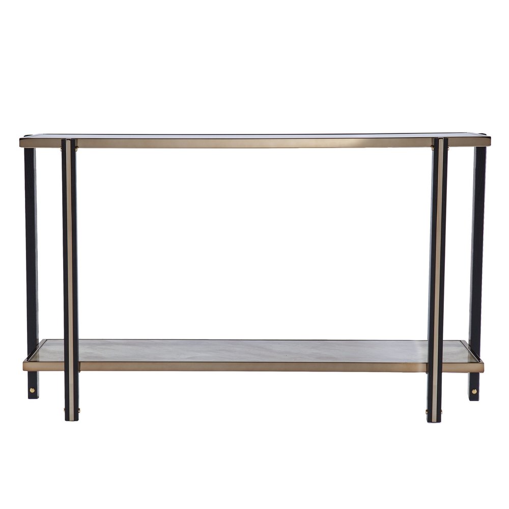 50" Smoky Black and Champagne Mirrored Glass Console Table With Shelf