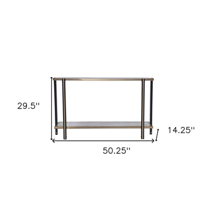 50" Smoky Black and Champagne Mirrored Glass Console Table With Shelf