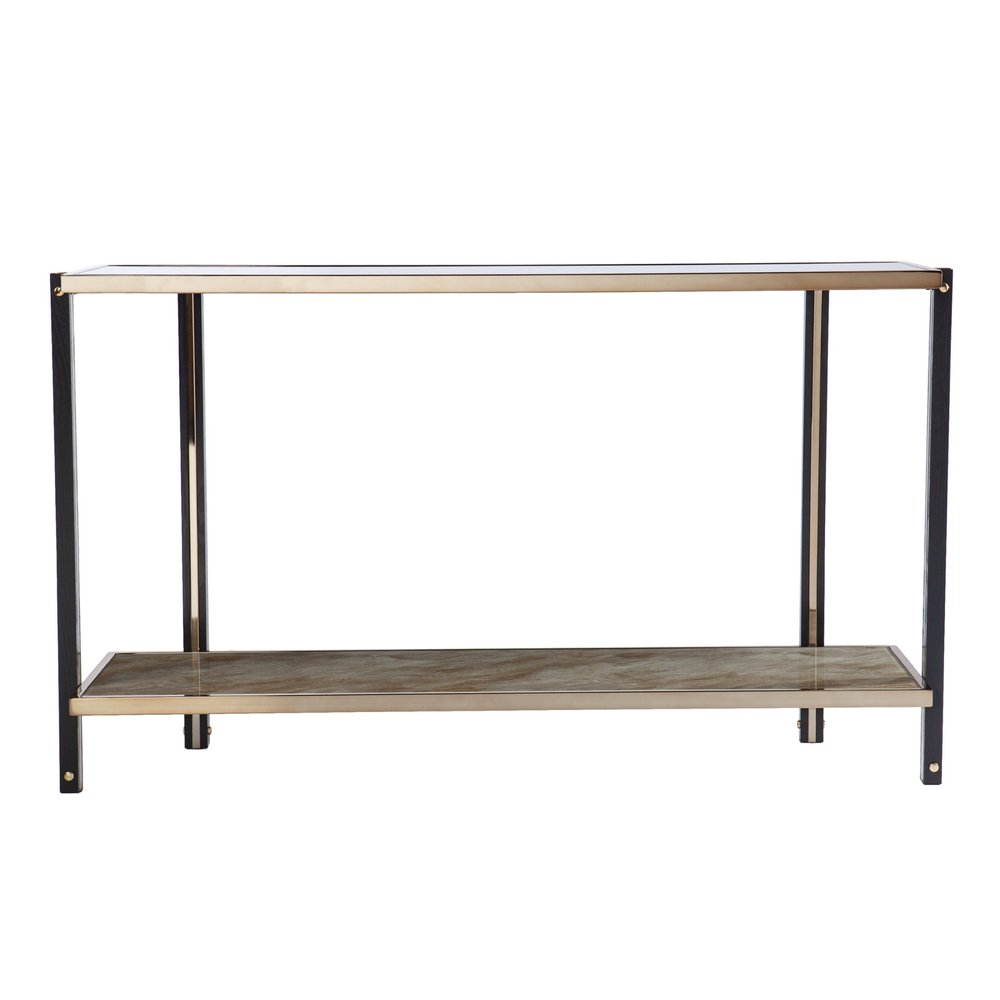 50" Smoky Black and Champagne Mirrored Glass Console Table With Shelf