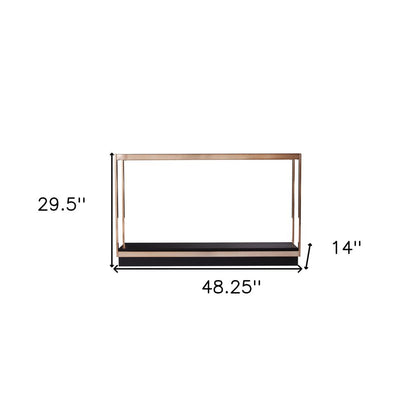 48" Clear Black and Champagne Glass Floor Shelf Console Table With Shelf