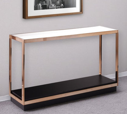 48" Clear Black and Champagne Glass Floor Shelf Console Table With Shelf