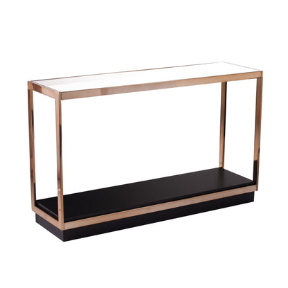 48" Clear and Champagne Glass Floor Shelf Console Table With Shelves