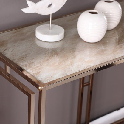 44" Champagne and Gold Faux Marble and Metal Frame Console Table