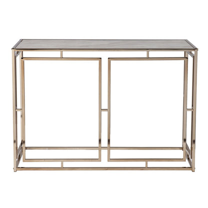 44" Champagne and Gold Faux Marble and Metal Frame Console Table