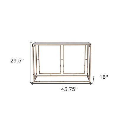 44" Champagne and Gold Faux Marble and Metal Frame Console Table