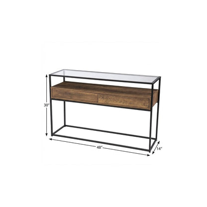 48" Clear and Black Glass Frame Console Table With Storage With Storage