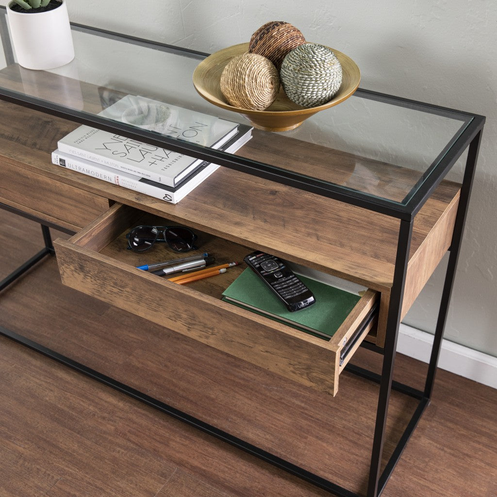 48" Clear and Black Glass Frame Console Table With Storage With Storage