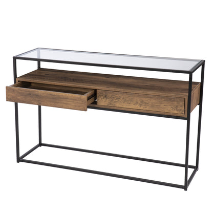 48" Clear and Black Glass Frame Console Table With Storage With Storage