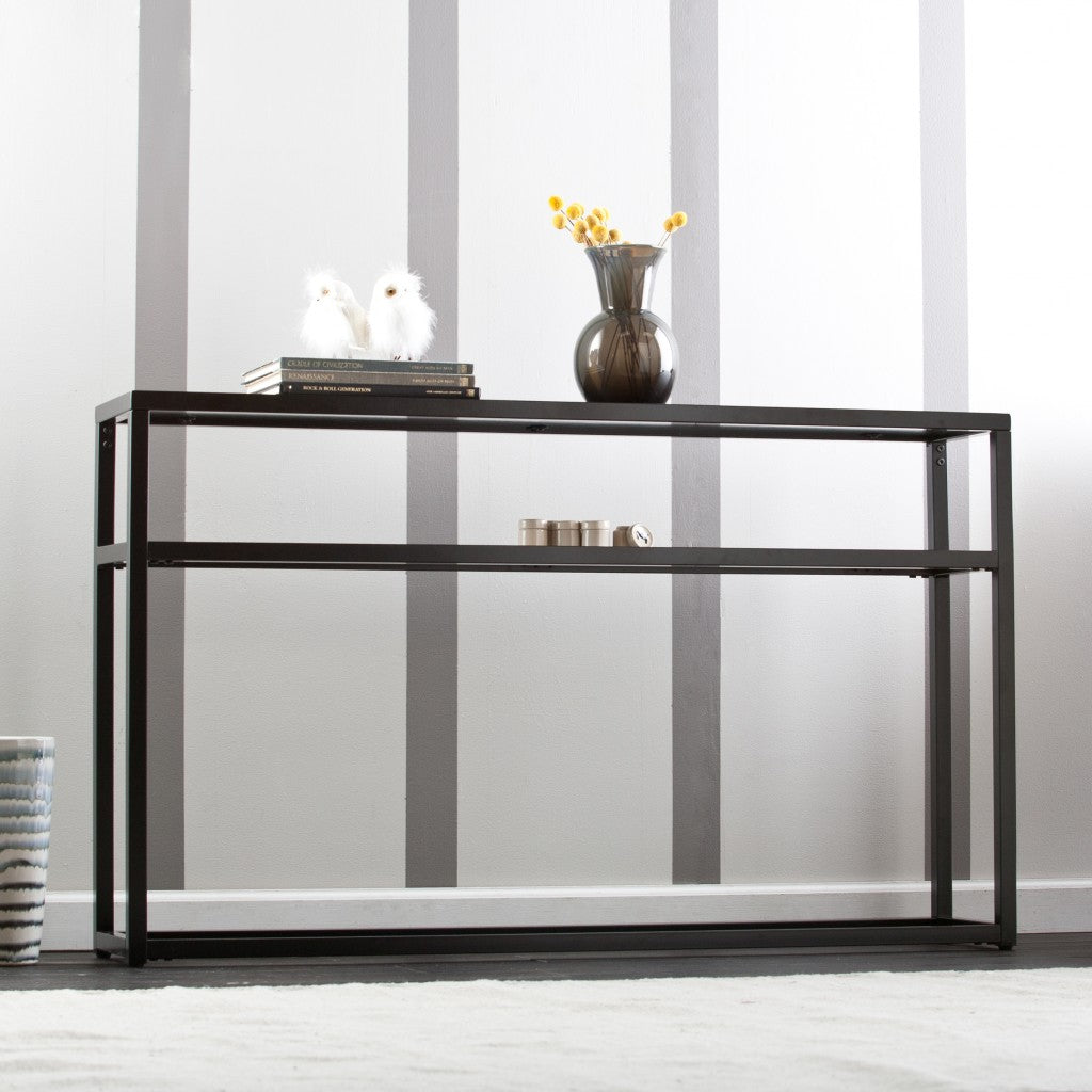 50" Black Glass Frame Console Table With Shelves